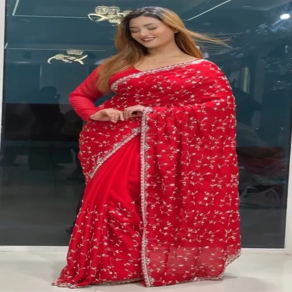 Georgette High Quality Embroidery Stylish Sharee
